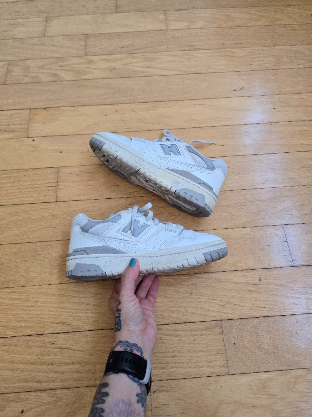 New Balance | 550 White Raincloud Grey Leather Sporty Sneakers | WMS 7.5